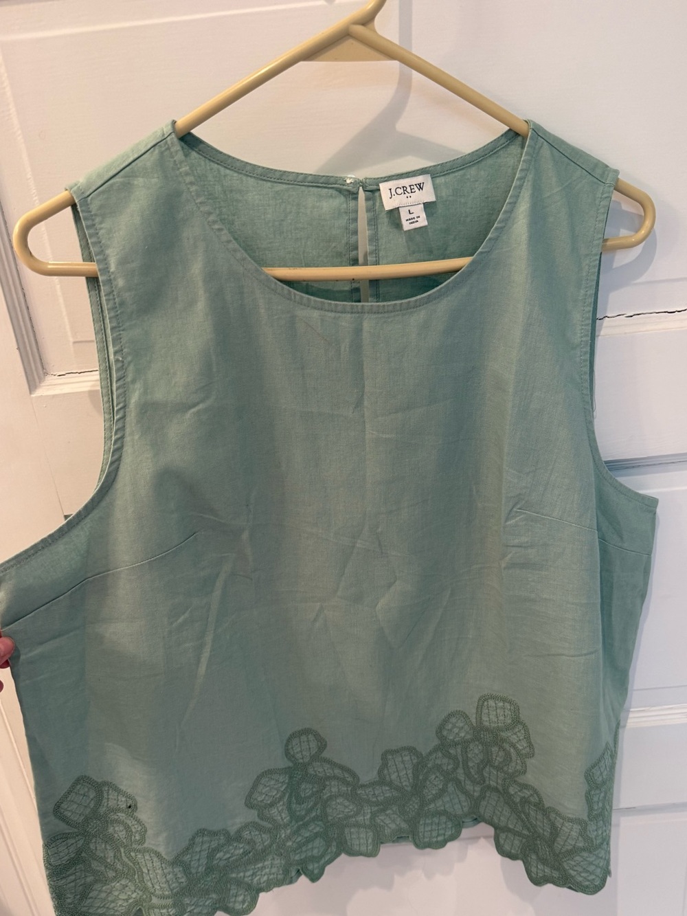 J. Crew Sleeveless Embroidered Hem Camisole in Sage